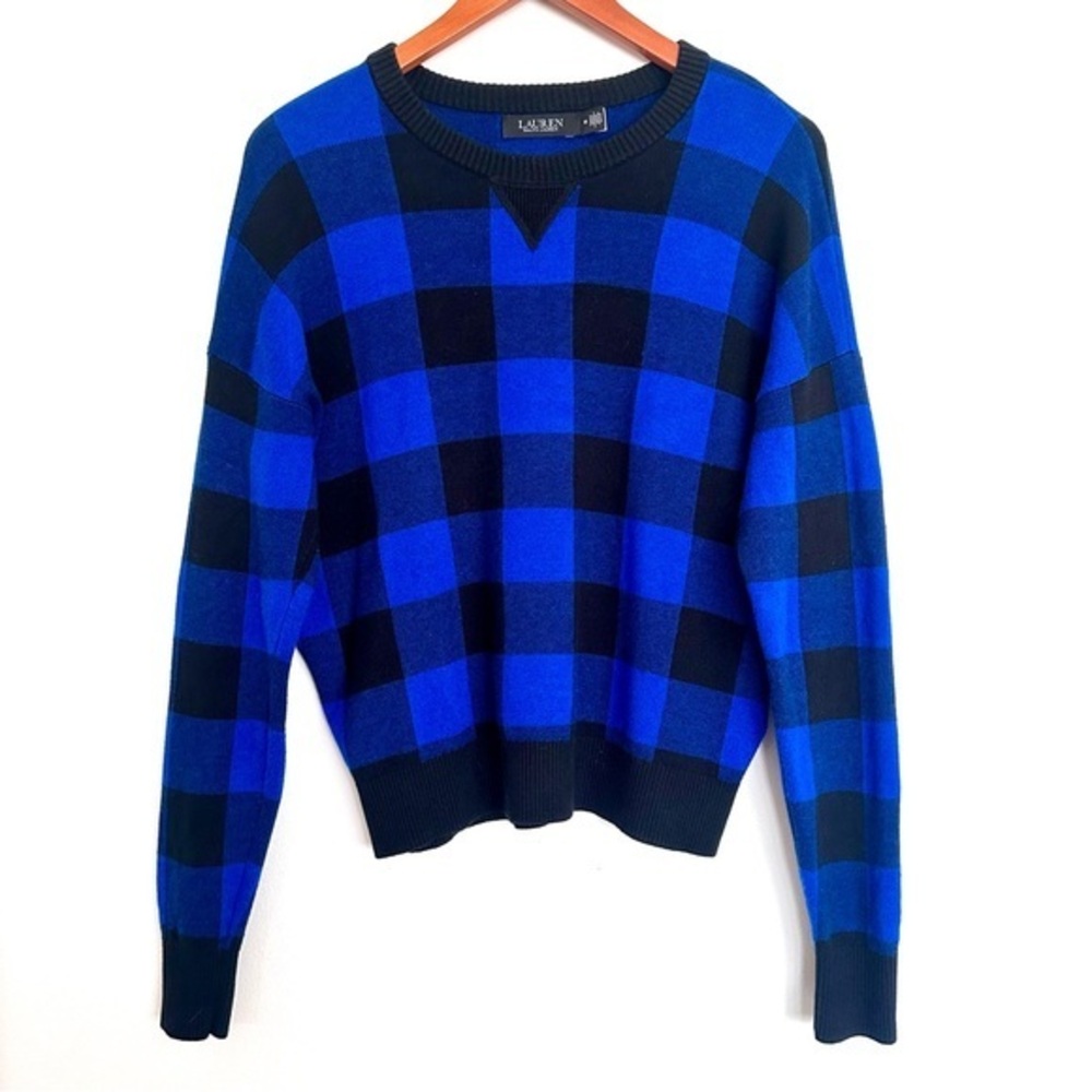 Ralph Lauren RARE Black Label Black and Blue Buffalo Plaid Sweater Size Medium